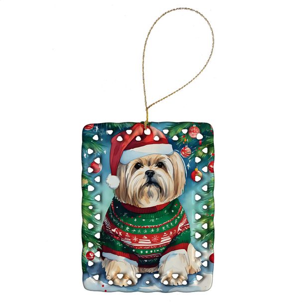 Lhasa Apso Christmas Porcelain Ornament Christmas Tree Hanging Decorations For Home Christmas Holiday, Rectangle, Gift, Multicolor_maomaolike.com