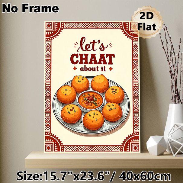 Indian Chaat Themed Painting Poster, Vibrant Retro Ethnic Style Illustrated Poster, Playful Typography With Detailed Chaat Platter, Adds Warm Culinary_maomaolike.com