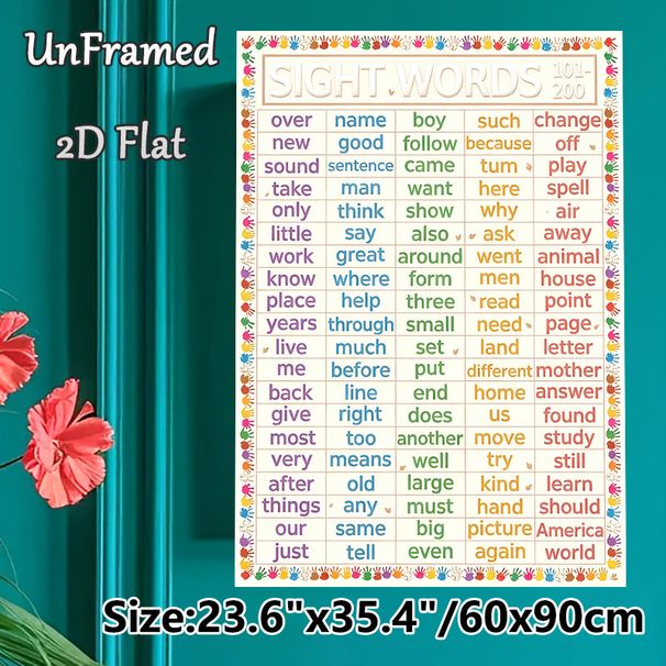 Sight Words 101-200 Painting Poster, Colorful Structured Educational Poster, Assists Sight Word Learning Ideal For Study Areas, Classrooms_maomaolike.com