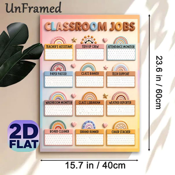 Classroom Jobs Painting Poster, Pastel Boho Style Classroom Role Chart Poster, Organized Slot Design To Assign Classroom Tasks, Suitable For Classroom_maomaolike.com