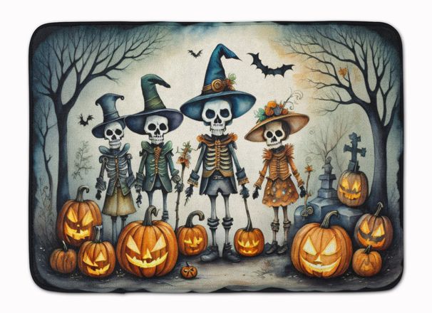 Calacas Skeletons Spooky Halloween Memory Foam Kitchen Mat Machine Washable Anti-Fatigue Mat Cushion Comfort Bath Mat Or Kitchen Rug_maomaolike.com