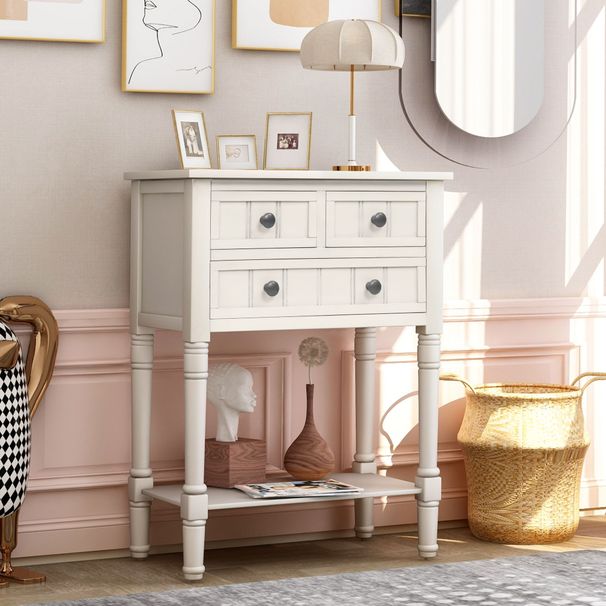 Narrow Console Table,Slim Sofa Table With Three Storage Drawers And Bottom Shelf_maomaolike.com