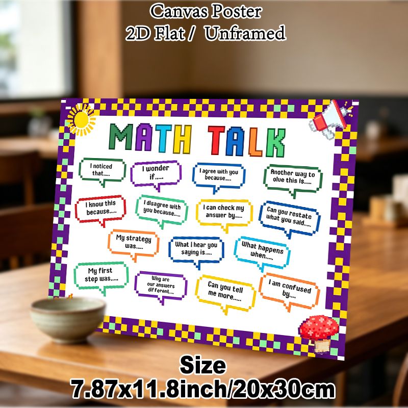 Math Talk Themed Painting Poster, Vibrant Pixel-style Math Dialogue Prompt Poster, Facilitates Structured Math Conversations, Suitable For Classroom_maomaolike.com