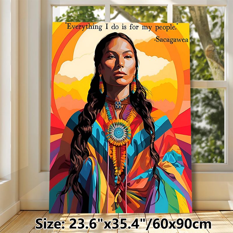 Sacagawea Indigenous Portrait Painting Poster, Vibrant Colorful Stylized Art Poster With Inspirational Quote, Meaningful Cultural Wall Decor For Home_maomaolike.com