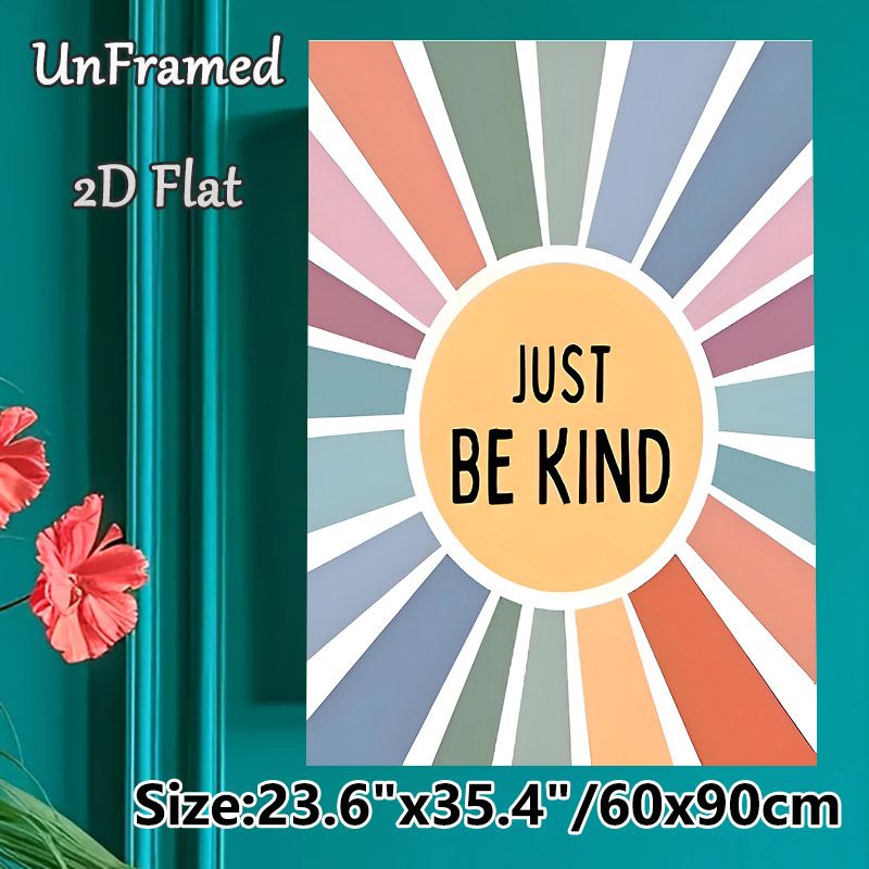 Just Be Kind Inspirational Painting Poster, Pastel Sunburst Pattern Poster, Warm Positive Message Decor For Home, Office & Living Room_maomaolike.com