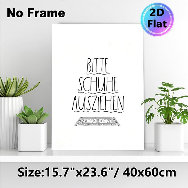German "Please Take Off Shoes" Painting Poster, Minimalist Hand-drawn Black & White Typographic Poster, Polite Clear Reminder Ideal For Home Entryway_maomaolike.com