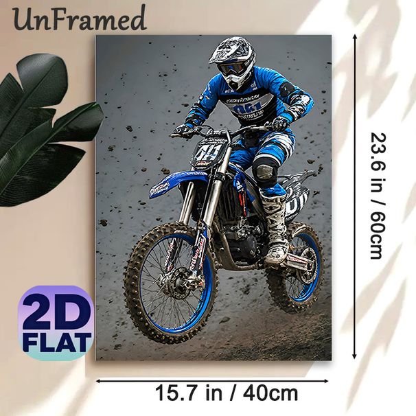 Motocross Themed Painting Poster, Dynamic Realistic Action Scene Poster, Vibrant Off-road Motorbike Racing Design, Suitable For Man Cave, Garage And_maomaolike.com