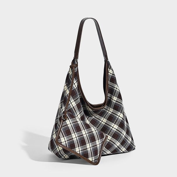 Retro Plaid For Women 2026 New Style Relaxed Large Capacity Tote Commuting Single Shoulder Underarm Bag_maomaolike.com