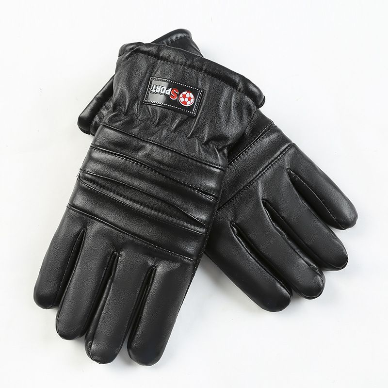 Warm gloves men's fleece thickened PU leather gloves fashion classic open smile gloves outdoor riding windproof and coldproof_maomaolike.com