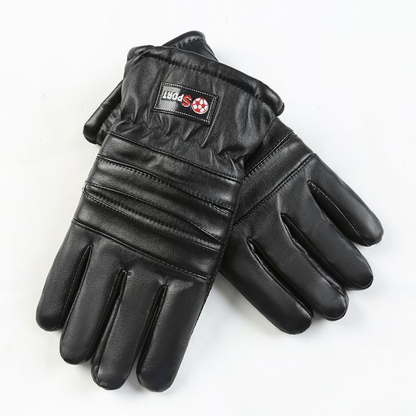Warm gloves men's fleece thickened PU leather gloves fashion classic open smile gloves outdoor riding windproof and coldproof_maomaolike.com