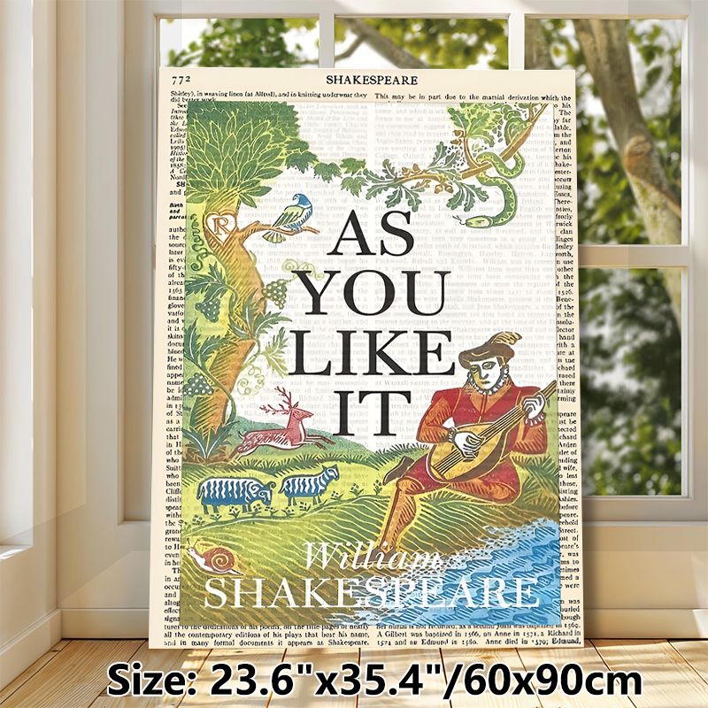 Shakespeare's As You Like It Painting Poster, Vintage Literary Style Illustrated Poster, Woodland Scene With Bard & Forest Animals, Infuses Classic_maomaolike.com