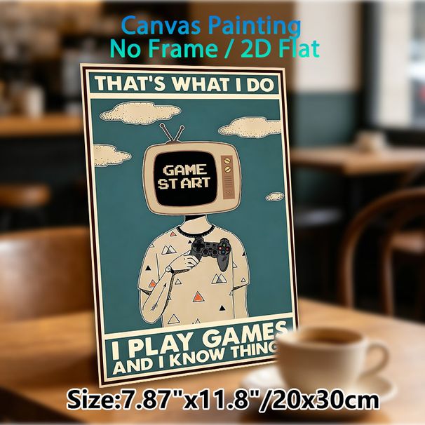 Gaming Themed Painting Poster, Vintage Retro TV-headed Gamer With Controller Poster, Playful Gaming-inspired Decor Ideal For Game Rooms, Living Spaces_maomaolike.com