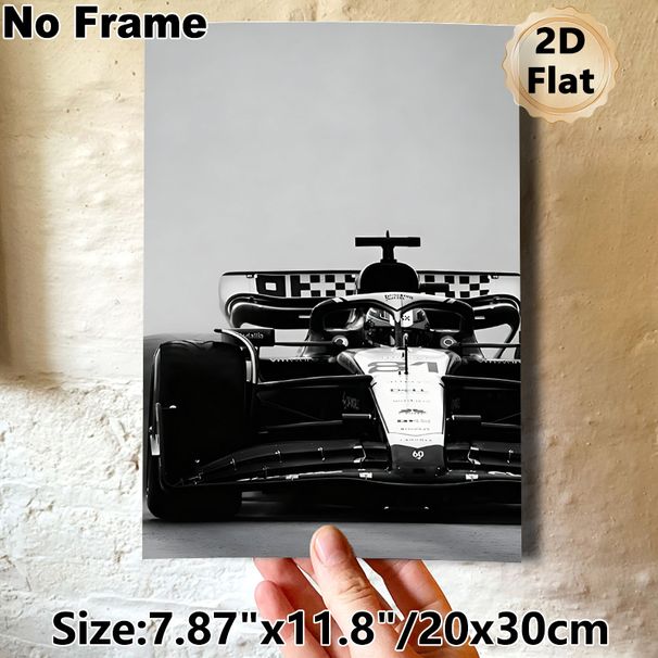 Formula 1 Racing Car Painting Poster, Sleek Monochrome Front-View Race Car Poster, Stylish Checkered Detail Design, Ideal For Man Cave, Garage And_maomaolike.com