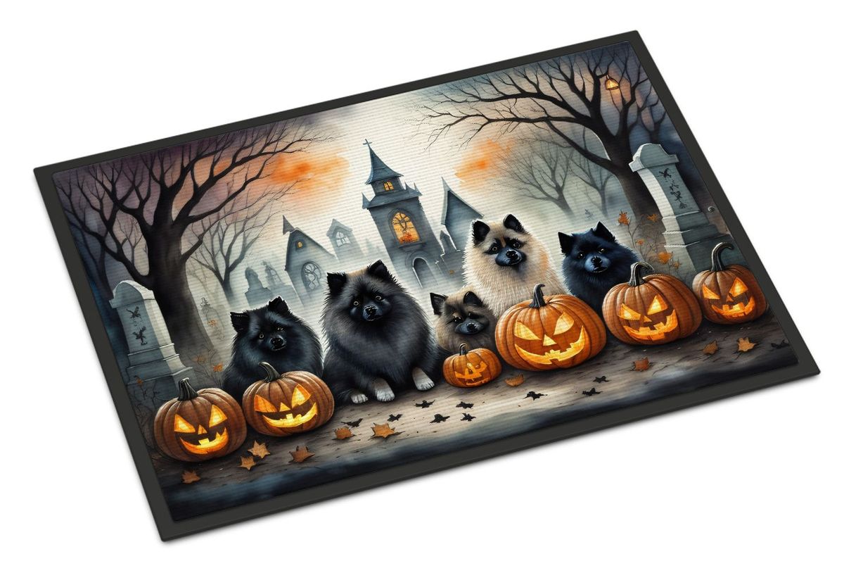 Keeshond Spooky Halloween Doormat Front Door Mat Indoor Outdoor Rugs For Entryway, Non Slip Washable Low Pile, 24H X 36W_maomaolike.com