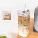Transparent Simple Square Glass Straw With Lid For Home Use, Coffee Latte Cup, Portable Milk Breakfast Drinking Cup_maomaolike.com