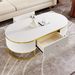 Modern Oval Coffee Table With Drawers,Curved Profile Design, Gold Metal Decor, Center Table For Living Room In 47.2"_maomaolike.com