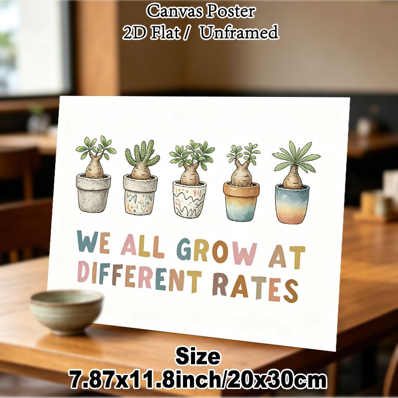 Potted Succulents Themed Painting Poster, Pastel Watercolor Style Potted Plants Poster, Inspirational Individual Growth Message Decor For Office_maomaolike.com