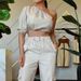 Women's Clothing Summer New Fashion Slant Collar Raglan Sleeve Top Casual Style Trousers Two piece Set_maomaolike.com