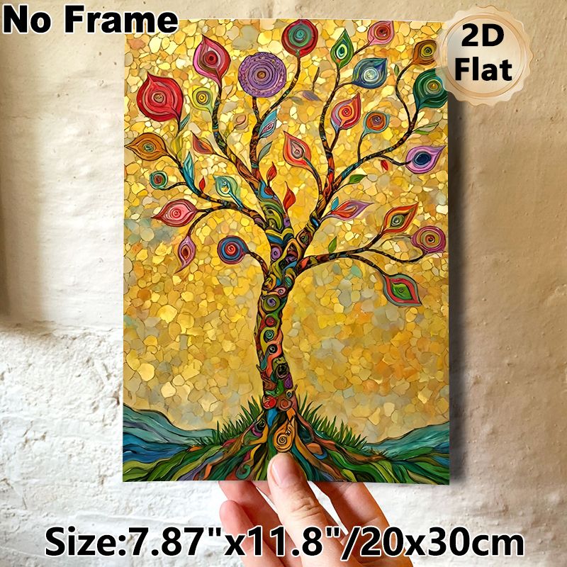 Colorful Tree Of Life Painting Poster, Vibrant Mosaic-style Whimsical Tree Poster, Eye-catching Decorative Artwork Ideal For Living Room, Bedroom And_maomaolike.com