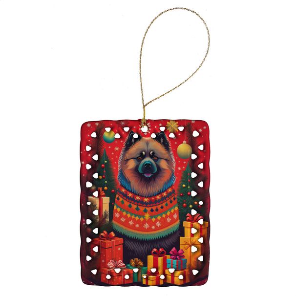 Keeshond Holiday Christmas Porcelain Ornament Christmas Tree Hanging Decorations For Home Christmas Holiday, Rectangle, Gift, Multicolor_maomaolike.com