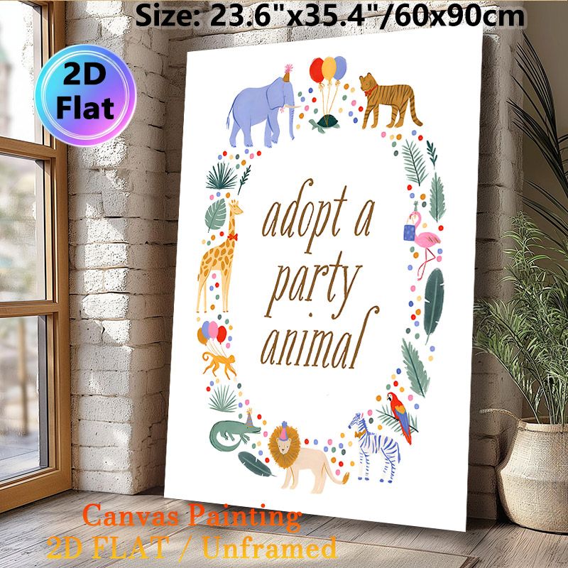Party Animal Themed Painting Poster, Colorful Whimsical Cartoon Jungle Party Animals Poster, Playful Festive Design Ideal For Party Venues And Living_maomaolike.com