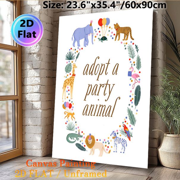 Party Animal Themed Painting Poster, Colorful Whimsical Cartoon Jungle Party Animals Poster, Playful Festive Design Ideal For Party Venues And Living_maomaolike.com