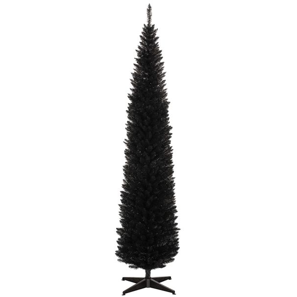 8' Artificial Pencil Christmas Tree, Slim Xmas Tree With 618 Realistic Branch Tips And Plastic Stand, Black_maomaolike.com