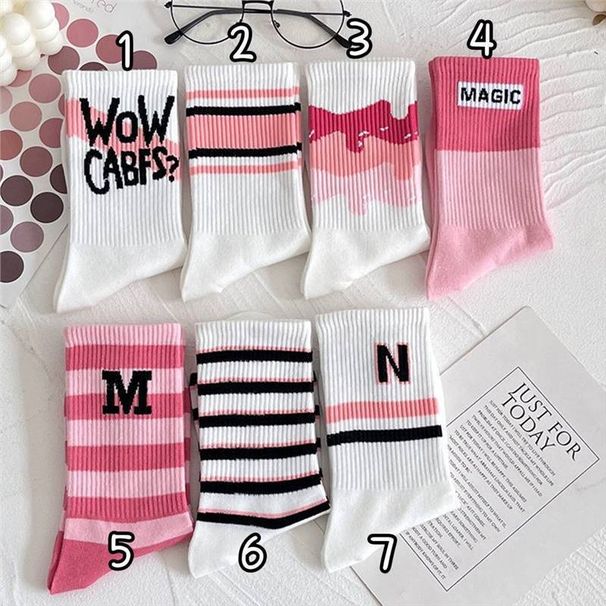 Unisex Socks female long tube ins tide high appearance level Sen department middle tube student white word mother and daughter grow socks female_maomaolike.com