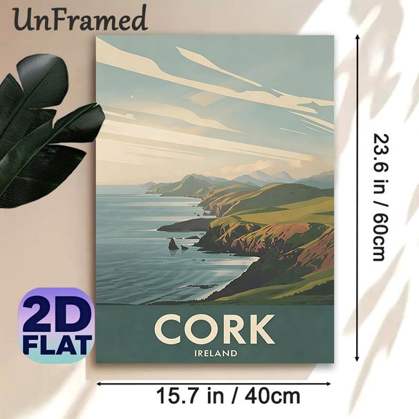 Cork Ireland Coastal Landscape Painting Poster, Soft-toned Retro Minimalist Coastal Cliff & Ocean Scene Poster, Serene Scenic View Ideal For Living_maomaolike.com