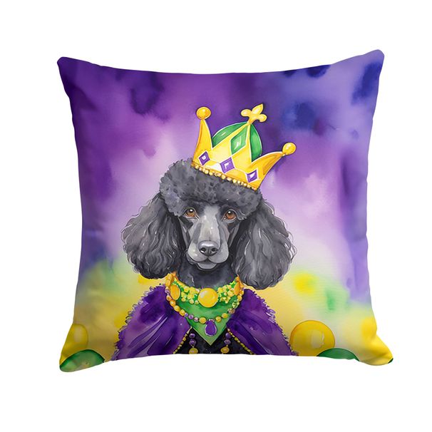 Black Poodle King Of Mardi Gras Throw Pillow Machine Washable, Indoor Outdoor Decorative Pillow For Couch, Bed Or Patio, 18Hx18W_maomaolike.com