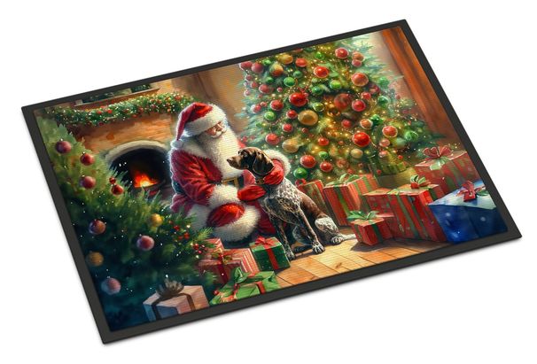 German Shorthaired Pointer And Santa Claus Doormat Front Door Mat Indoor Outdoor Rugs For Entryway, Non Slip Washable Low Pile, 24H X 36W_maomaolike.com