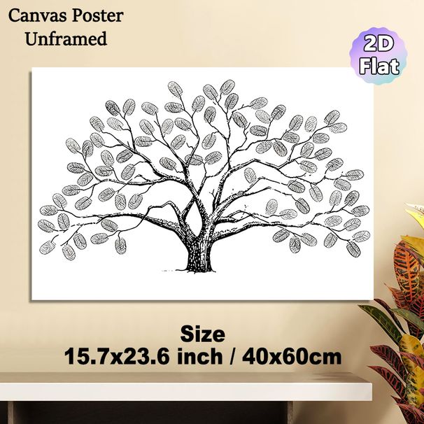 Fingerprint Tree Painting Poster, Minimalist Black & White Line Art Poster, Unique Fingerprint-leaf Tree Design, Suitable For Living Room, Office And_maomaolike.com