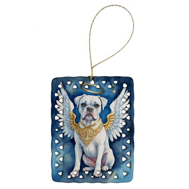 White Boxer My Angel Porcelain Ornament Christmas Tree Hanging Decorations For Home Christmas Holiday, Rectangle, Gift, Multicolor_maomaolike.com