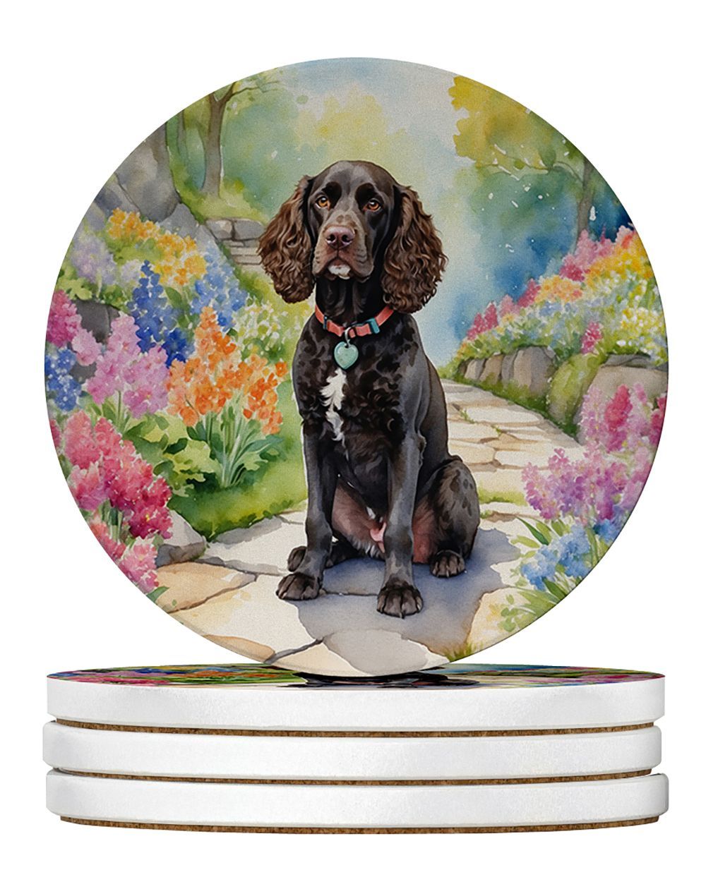 American Water Spaniel Spring Garden Large Sandstone Coasters Pack Of 4 Absorbent Round Coasters Decor Gifts For Men Or Women, 4 In, Multicolor_maomaolike.com