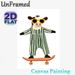 Skateboarding Cow Painting Poster, Cute Cartoon Style Poster, Whimsical Design Featuring Cow In Striped Overalls With Sunglasses On Skateboard, Ideal_maomaolike.com