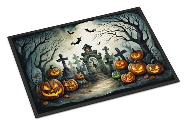 Graveyard Spooky Halloween Doormat Front Door Mat Indoor Outdoor Rugs For Entryway, Non Slip Washable Low Pile, 24H X 36W_maomaolike.com