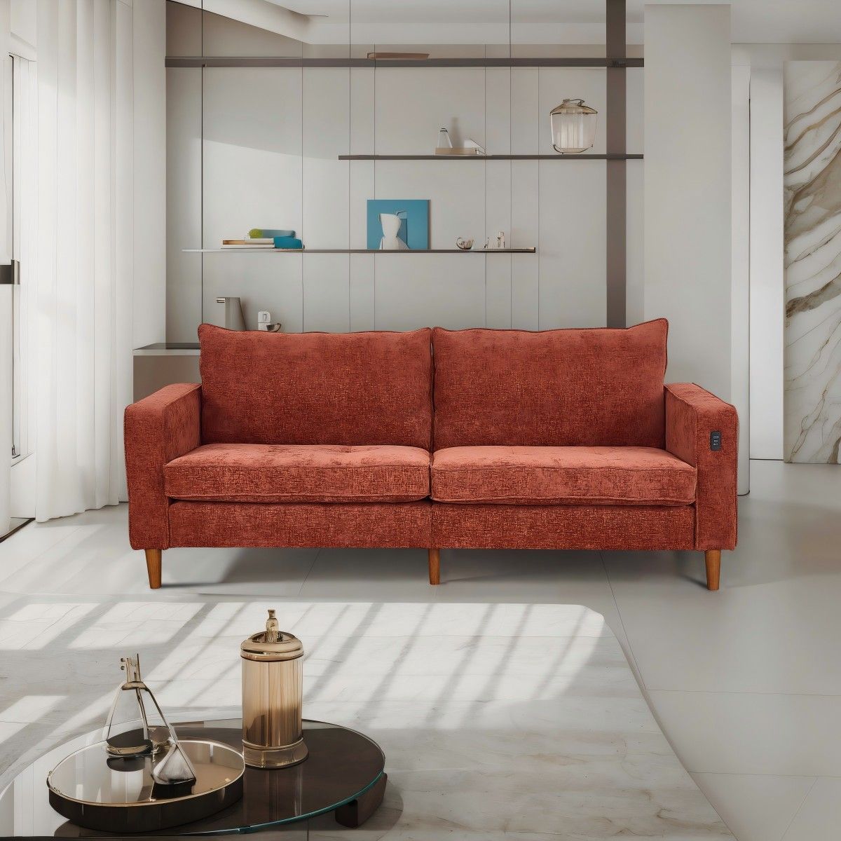 Corduroy, Modern Style Solid Color Sofa (Including USB Interface), Multi-Person Sofa, Suitable For Living Room And Office_maomaolike.com