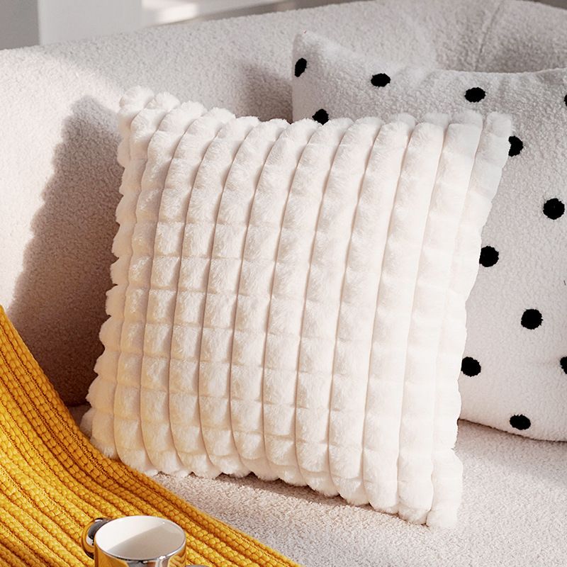 Household Accessories Rabbit Fur Pillow Living Room Sofa Cushion Solid Color Plaid Plush Pillowcase_maomaolike.com