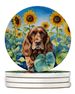 English Cocker Spaniel In Sunflowers Large Sandstone Coasters Pack Of 4 Absorbent Round Coasters Decor Gifts For Men Or Women, 4 In, Multicolor_maomaolike.com