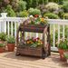 2-tier Raised Garden Bed Rustic Wood Wagon Planter With Drainage Holes And Semi-wheels For Growing Flowers Or Displaying Potted Plants_maomaolike.com