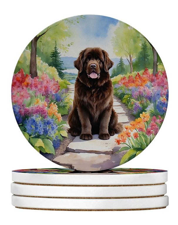 Newfoundland Spring Path Large Sandstone Coasters Pack Of 4 Absorbent Round Coasters Decor Gifts For Men Or Women, 4 In, Multicolor_maomaolike.com