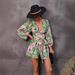Women's Clothing flower long-sleeved shorts V-neck jumpsuit_maomaolike.com