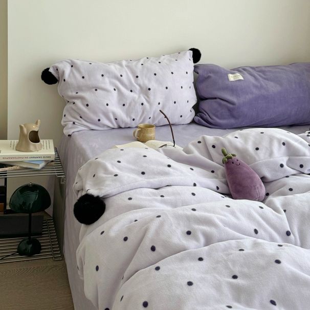 Wholesale Cute Rabbit Fur Ball Princess Style Mixed Polka Dot Milk Velvet Four-Piece Autumn Winter Double-Sided Flannel 4-Piece Se_maomaolike.com