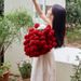 Wholesale INS French Style Rose Bouquet Finished Flowers Knitted Handmade Woven Decorative Shawl Blanket_maomaolike.com