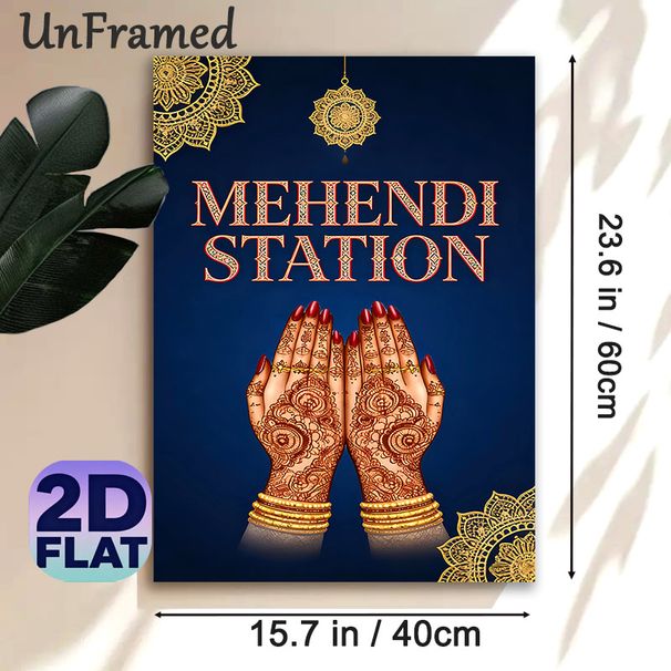 Mehendi Station Painting Poster, Elegant Traditional Indian Henna Art Poster, Ornate Golden Mandala & Henna Hand Design, Cultural Decor Ideal For_maomaolike.com