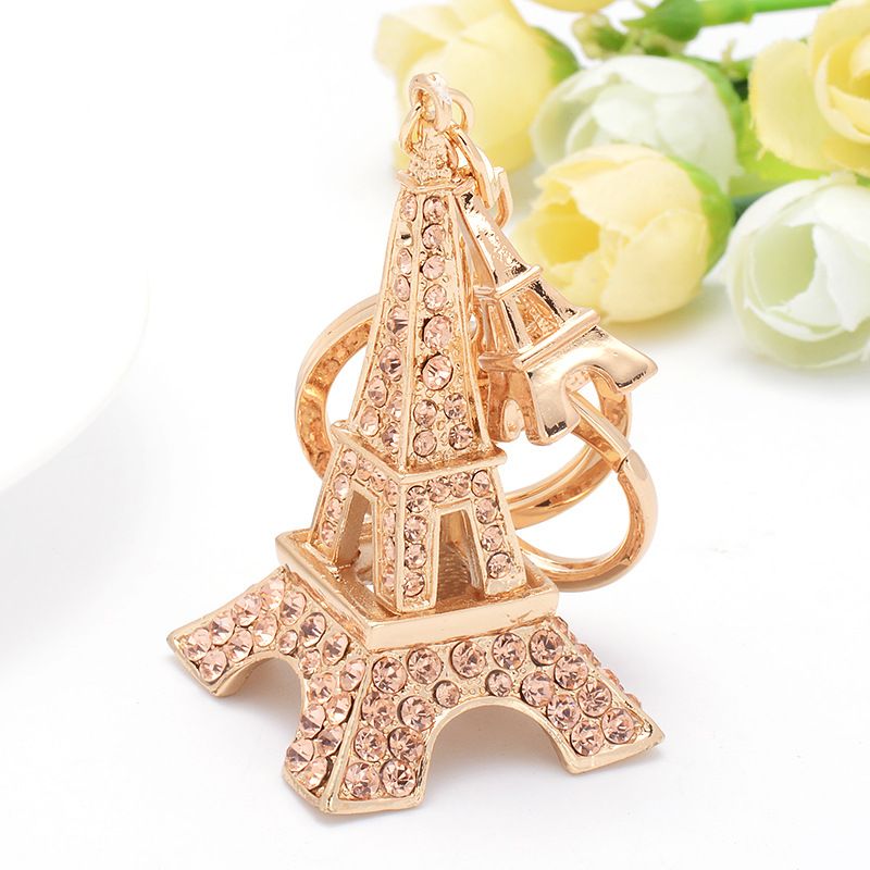 Unisex Paris Tower diamond alloy keychain girls decorative bag hanging decoration car pendant_maomaolike.com