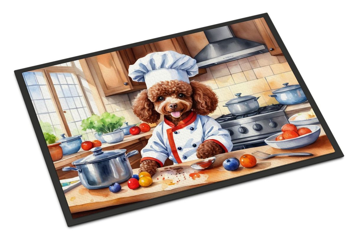 Chocolate Poodle The Chef Doormat Front Door Mat Indoor Outdoor Rugs For Entryway, Non Slip Washable Low Pile, 24H X 36W_maomaolike.com