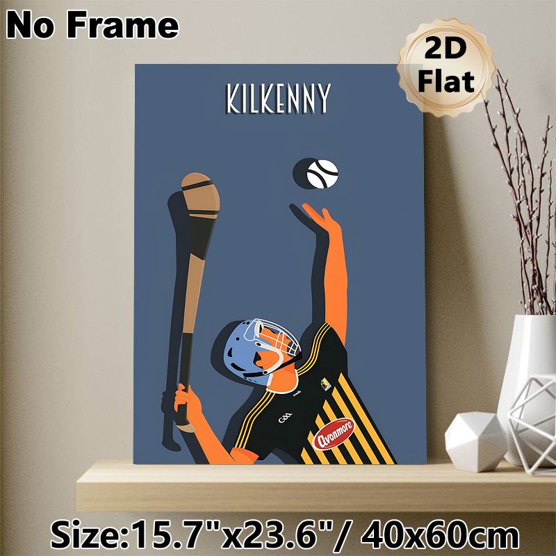Kilkenny Hurling Painting Poster, Minimalist Flat-style Illustrated Hurler With Hurley & Sliotar Poster, Sporty Decorative Piece Suitable For Home_maomaolike.com