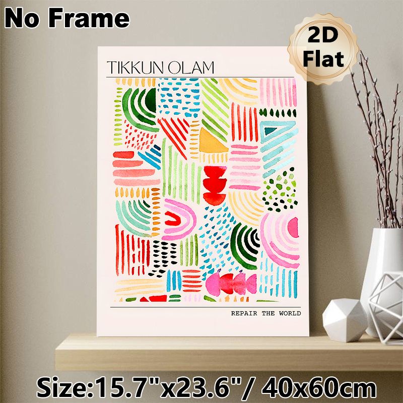 Abstract Geometric Painting Poster, Vibrant Watercolor Mixed Abstract Lines & Shapes Poster, Artistic Uplifting Decor Ideal For Living Room, Office_maomaolike.com