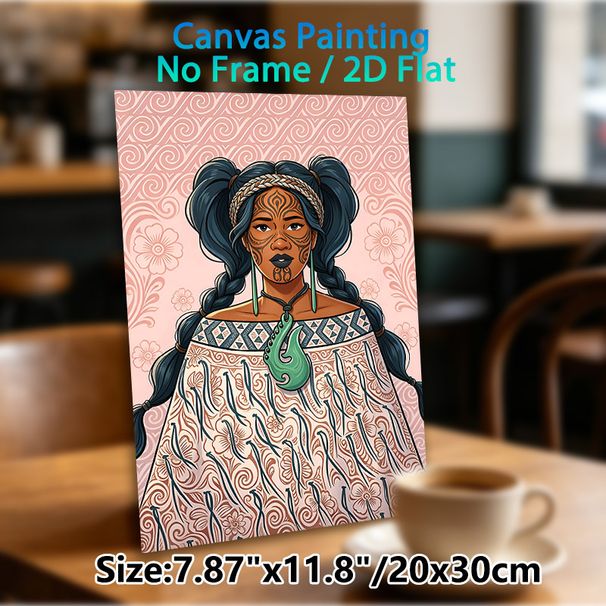 Indigenous Maori Woman Painting Poster, Vibrant Ethnic Tribal Style Poster, Detailed Facial Tattoos & Traditional Attire Design, Cultural Decorative_maomaolike.com